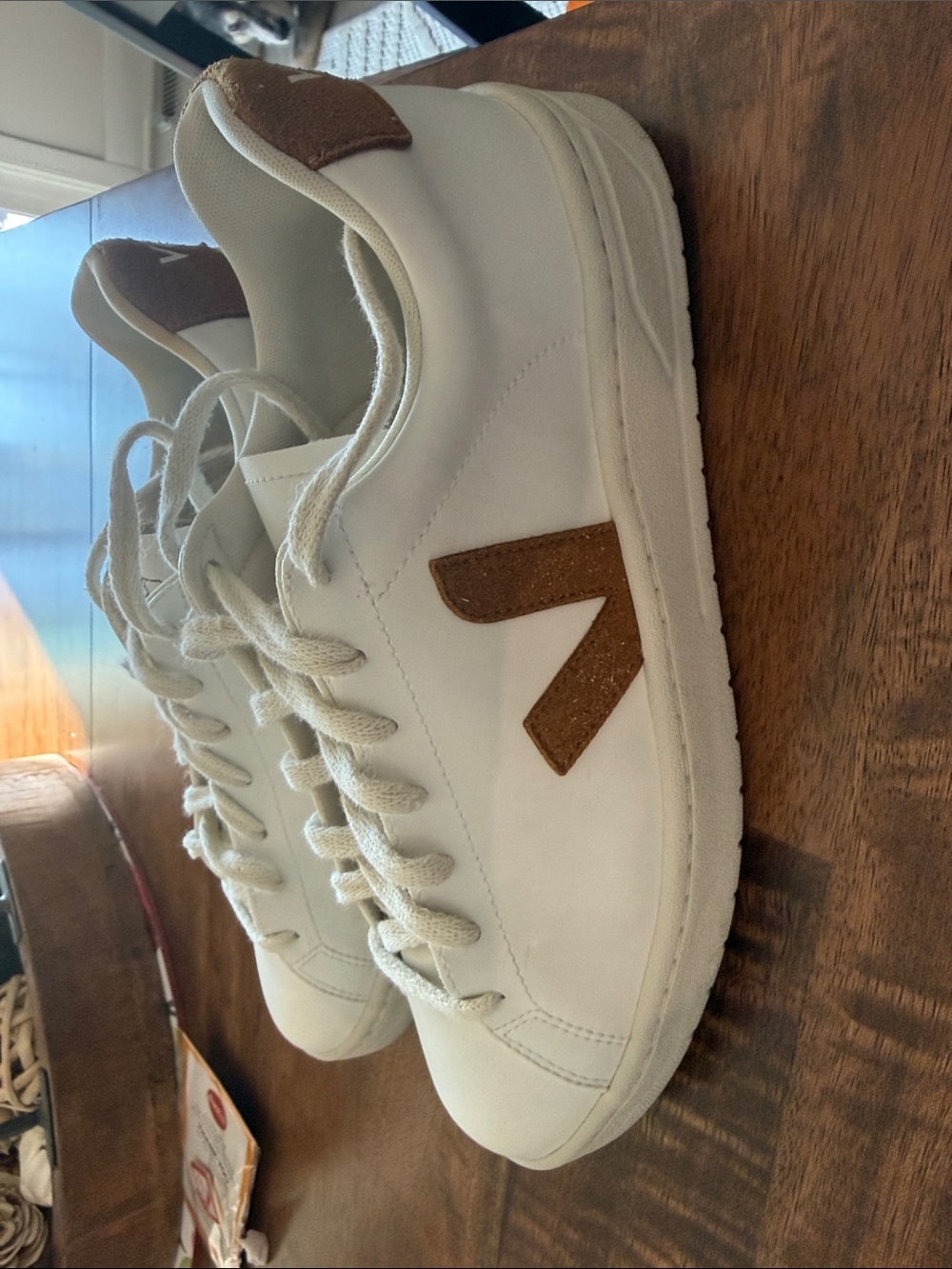 Veja White Leather Sneakers with light brown/ caramel Accents - Picture 3 of 10